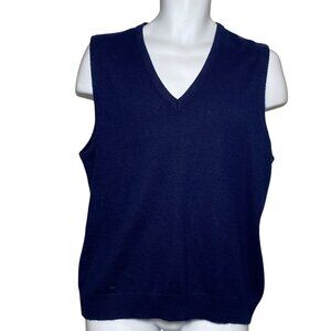 Vintage V Neck Sleeveless Sweater Vest Mens Size L Acrylic Pullover Navy Blue